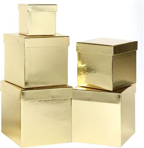 UNIQOOO 5PCS Metallic Gold Nesting Gift Boxes Set, Square 